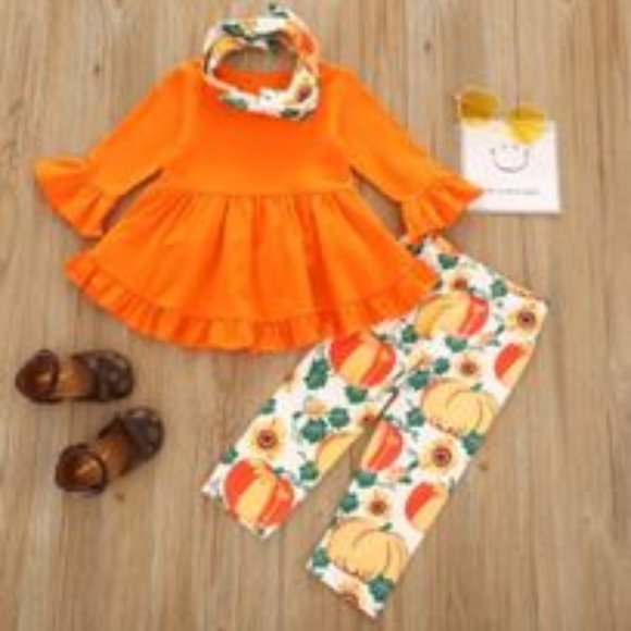 NEW Girl's Fall Pumpkins 3 Pc. Outfit - Picture 1 of 3
